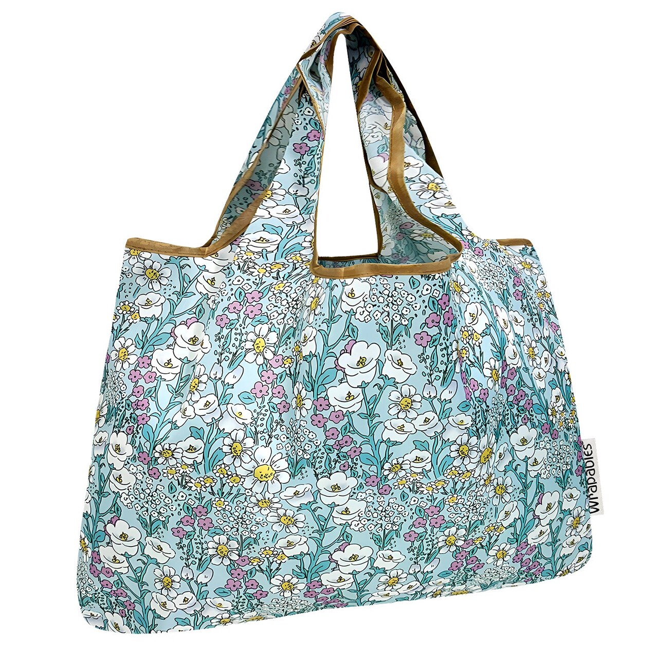 Wrapables Large Foldable Tote Nylon Reusable Grocery Bags, Spring Flora